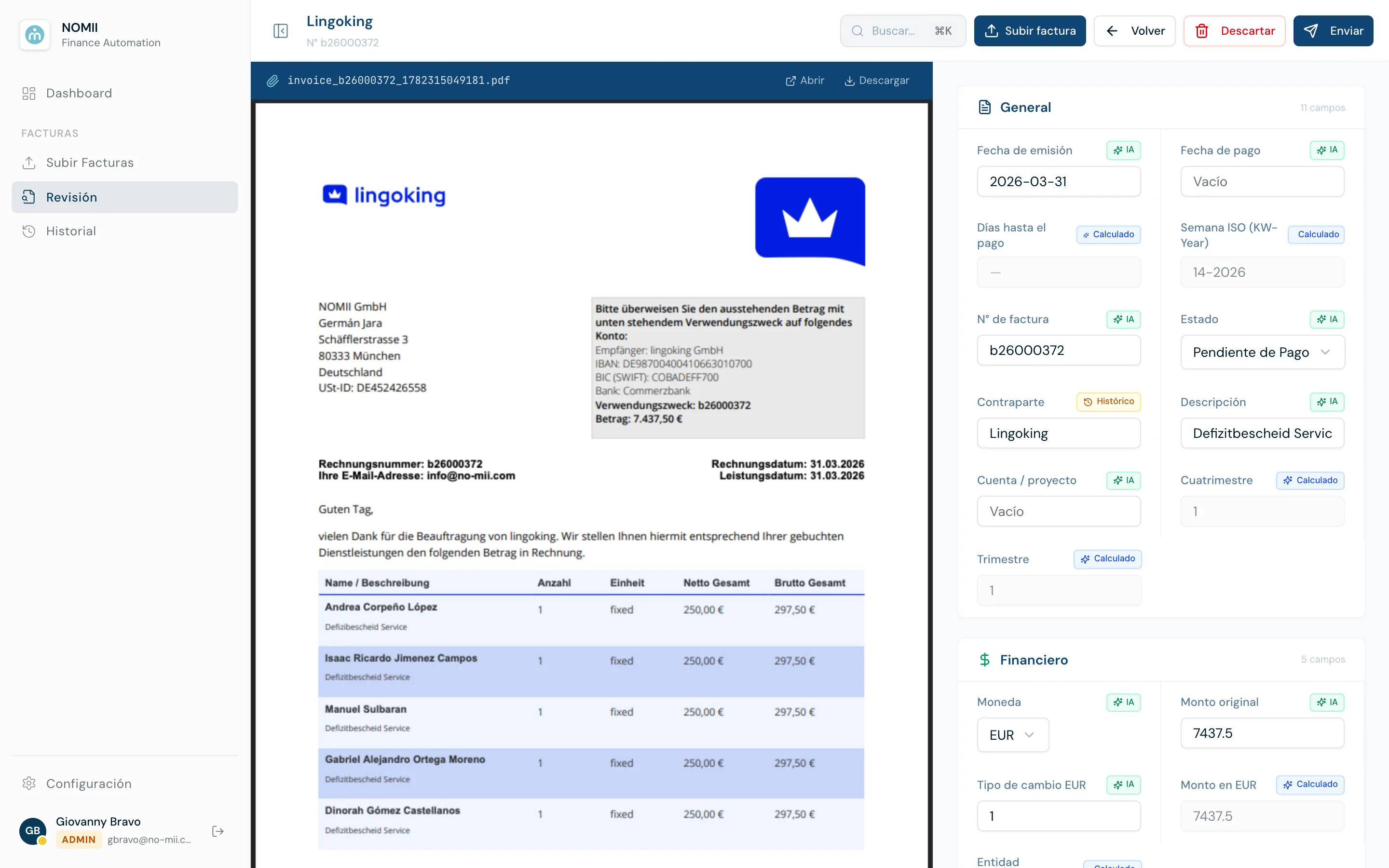 NO-MII Finance Automation